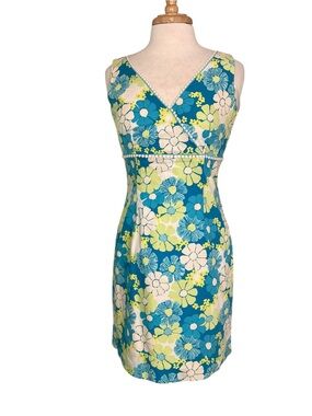 Vintage Y2K Lilly Pulitzer Floral Mini Dress Size 4 Blue Green Sheath Preppy